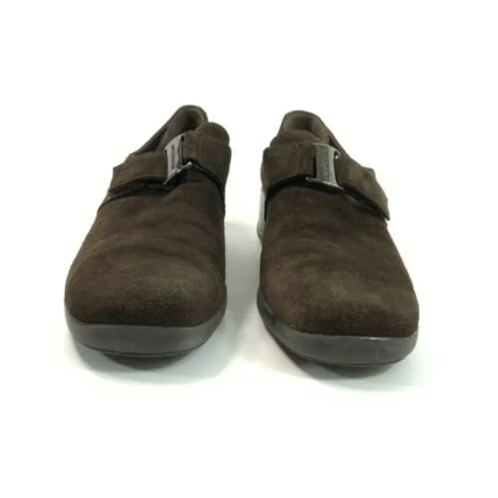 Aquatalia Suede Wedge Loafers Italy Brown 9